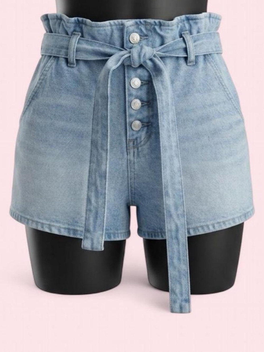 American Eagle Light Denim 80s Mom Paperbag Waist Shorts | Retro Vintage Style